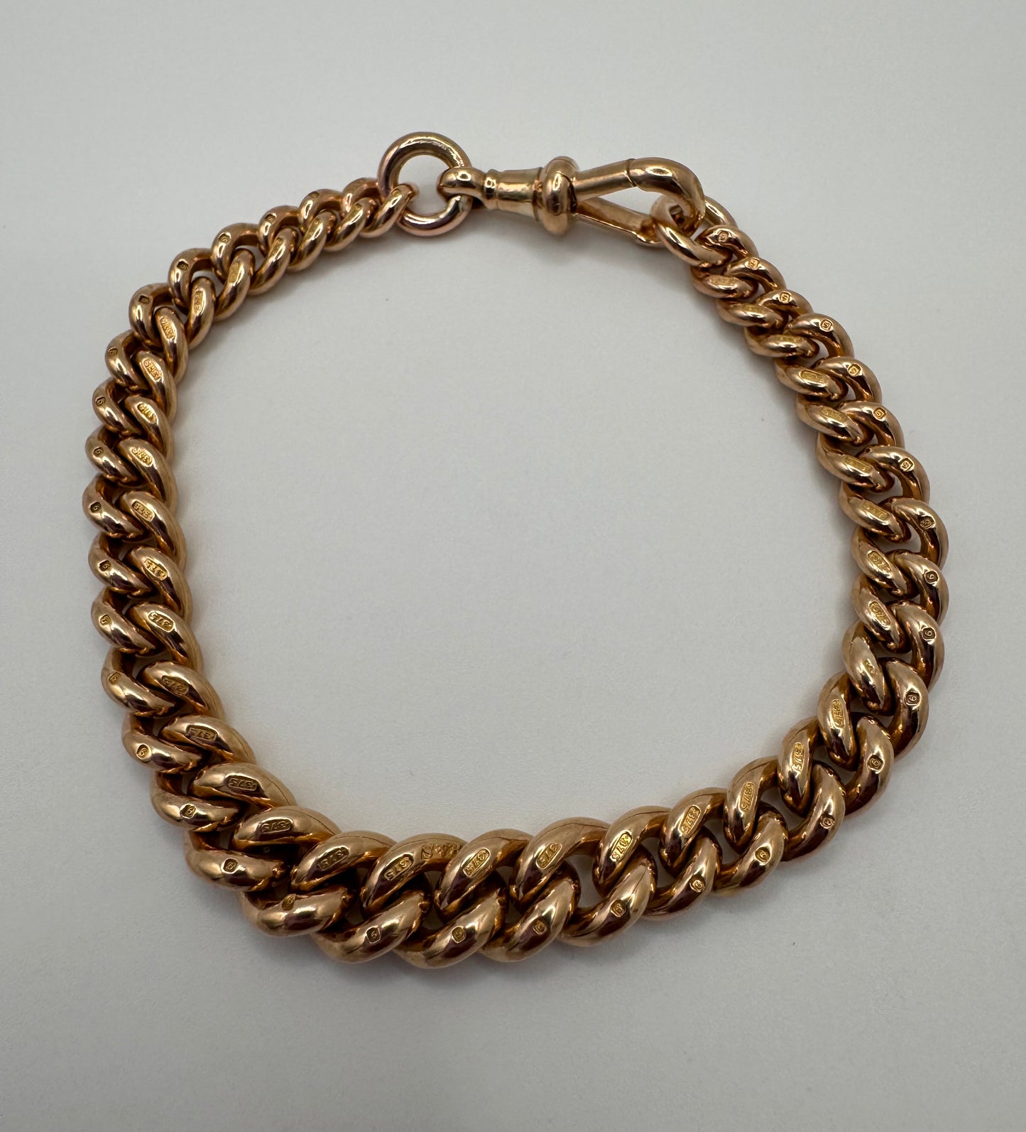 Chunky Antique 9ct Gold Curb Bracelet 8 Inches