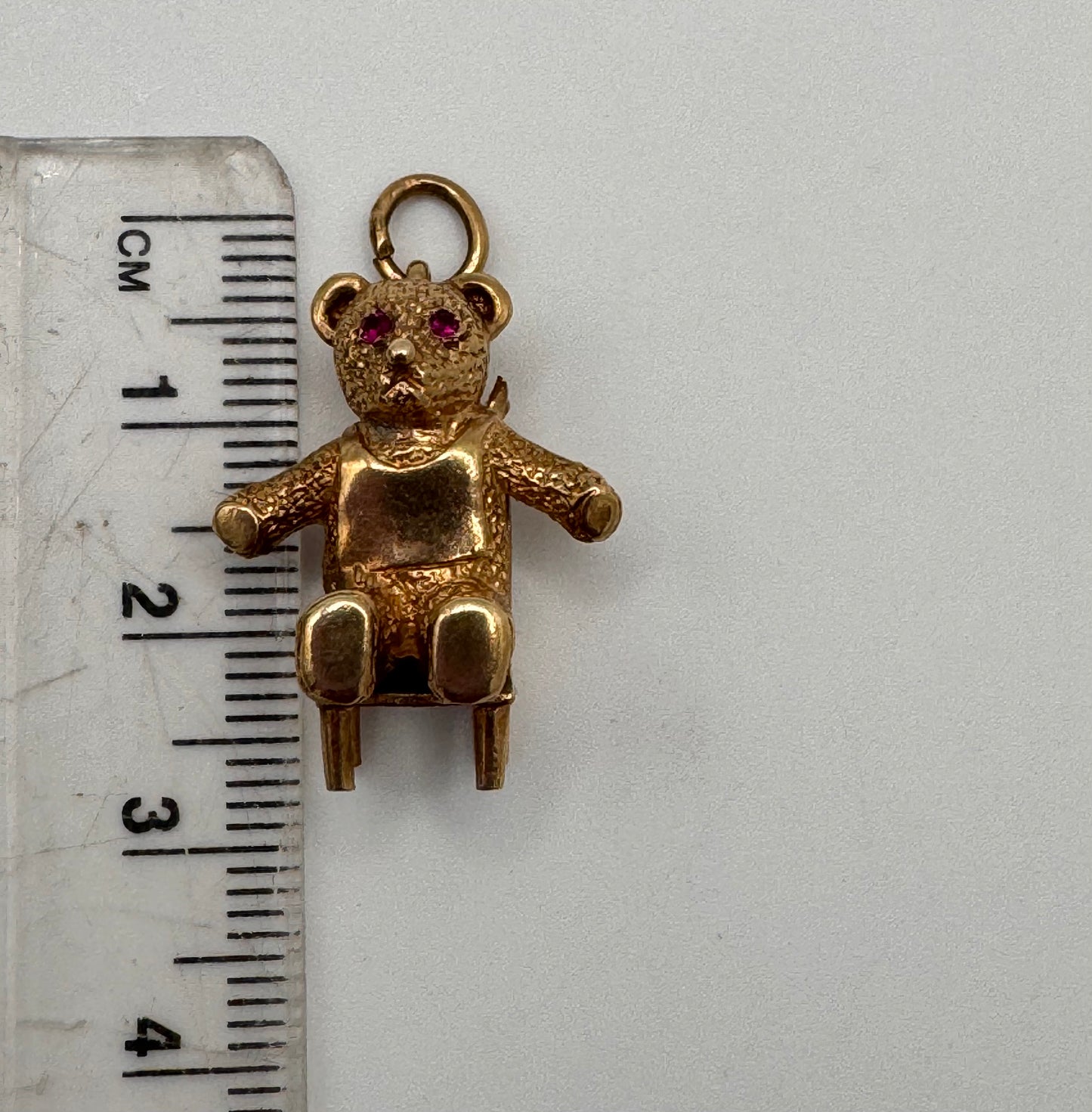 Vintage 9ct Gold Bear Charm Gem Set Eyes