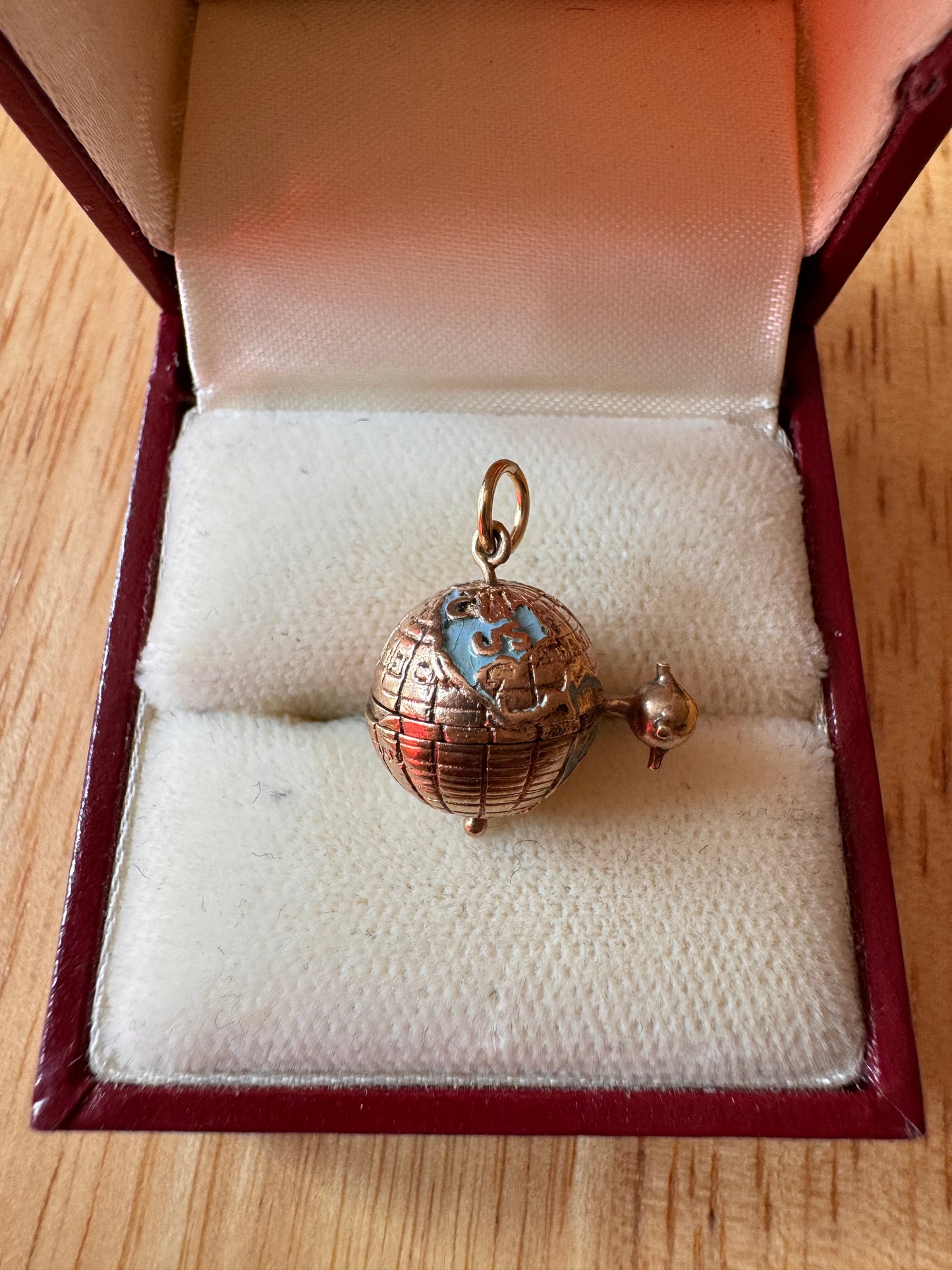 Vintage 9ct Gold Articulated Enamel Globe with Turning Sputnik Satellite Charm