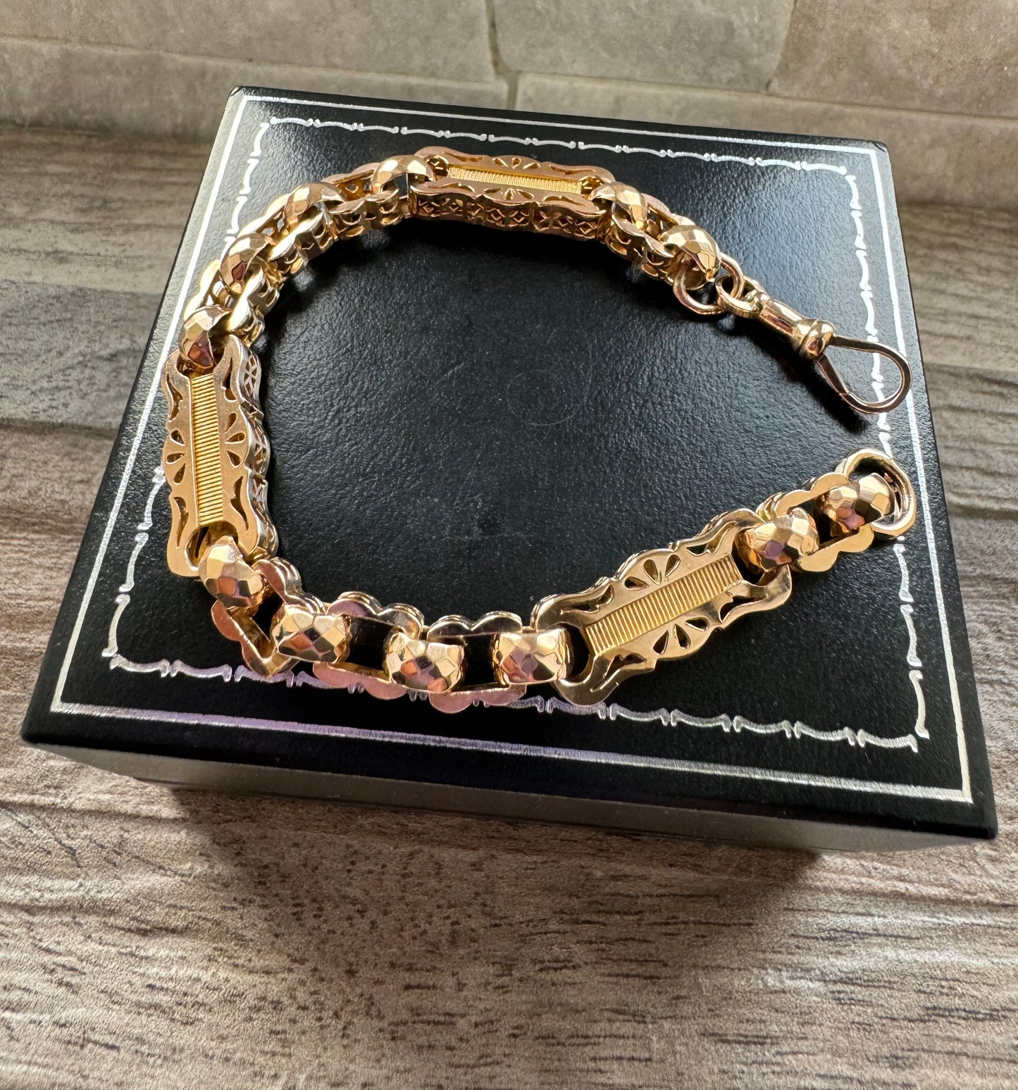 Antique 9ct Yellow Gold Fancy Bar Link Bracelet