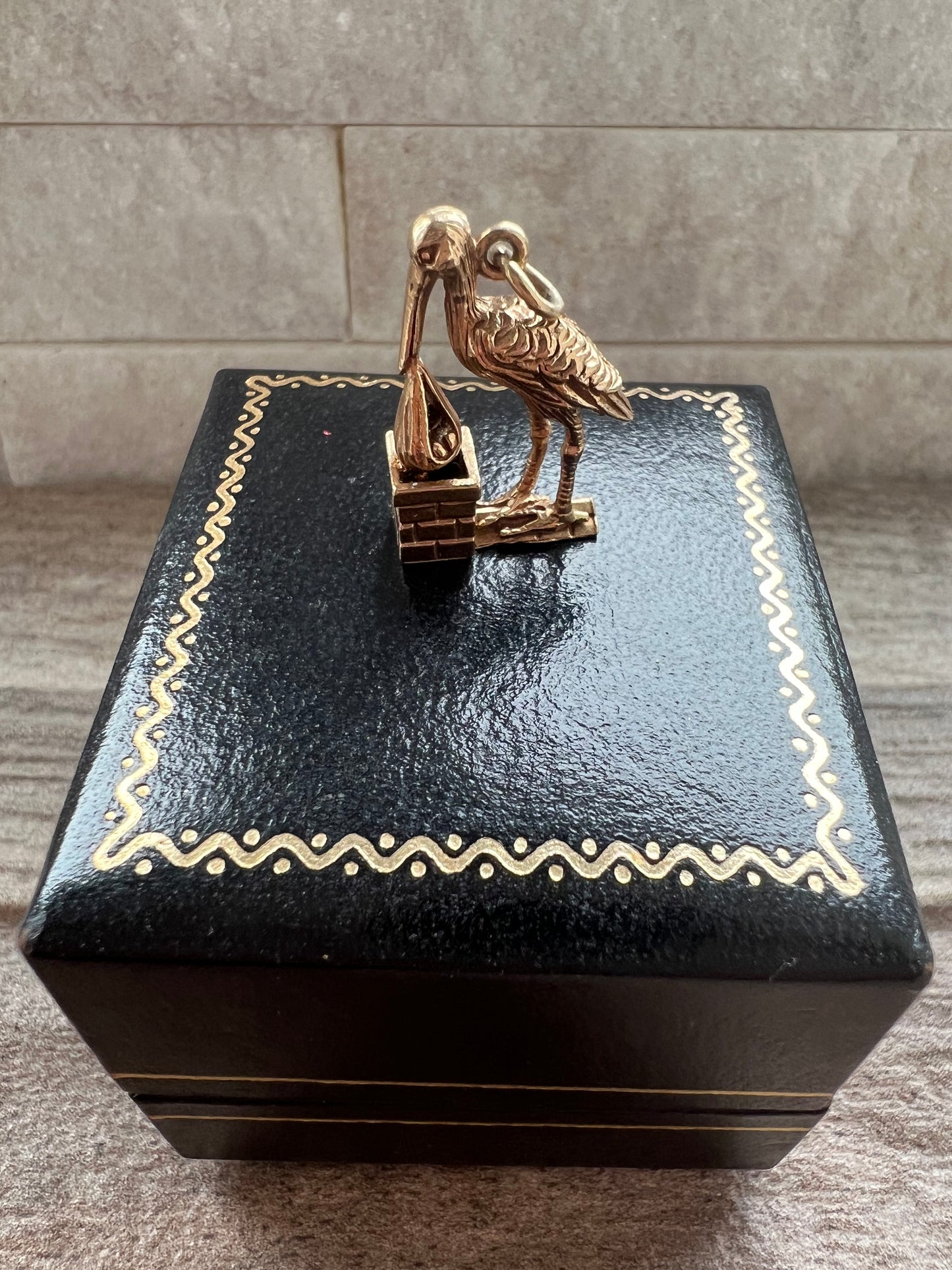 Vintage 9ct Gold Stork & Baby Charm