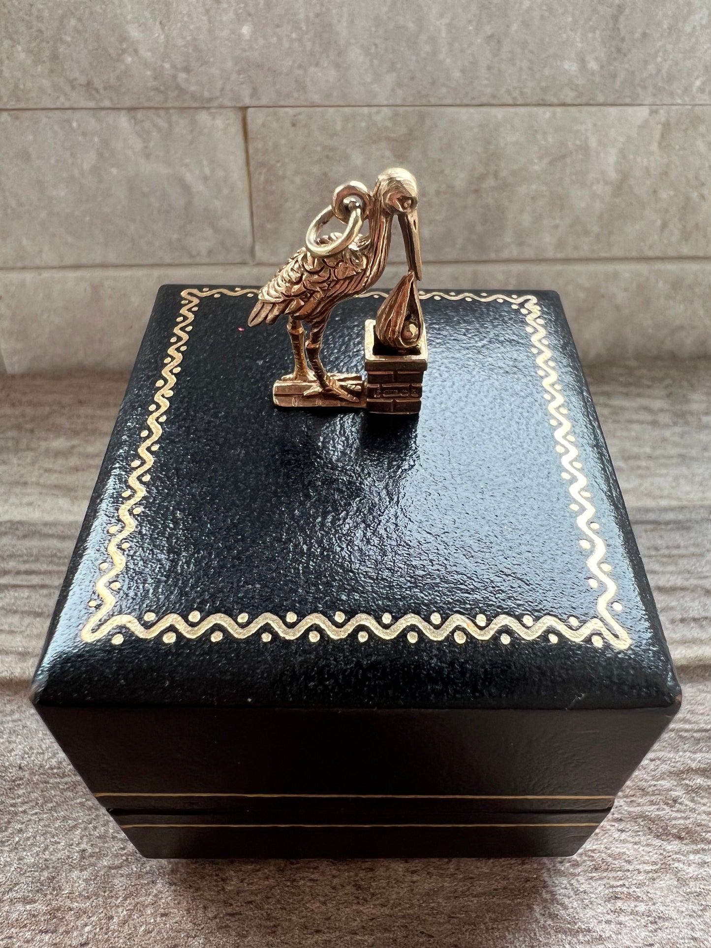 Vintage 9ct Gold Stork & Baby Charm