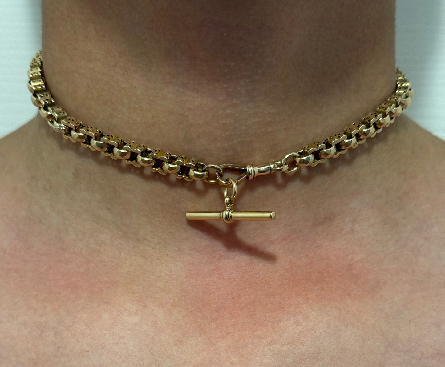 Antique 9ct Gold Fancy Box Link Chain 15.5 Inches