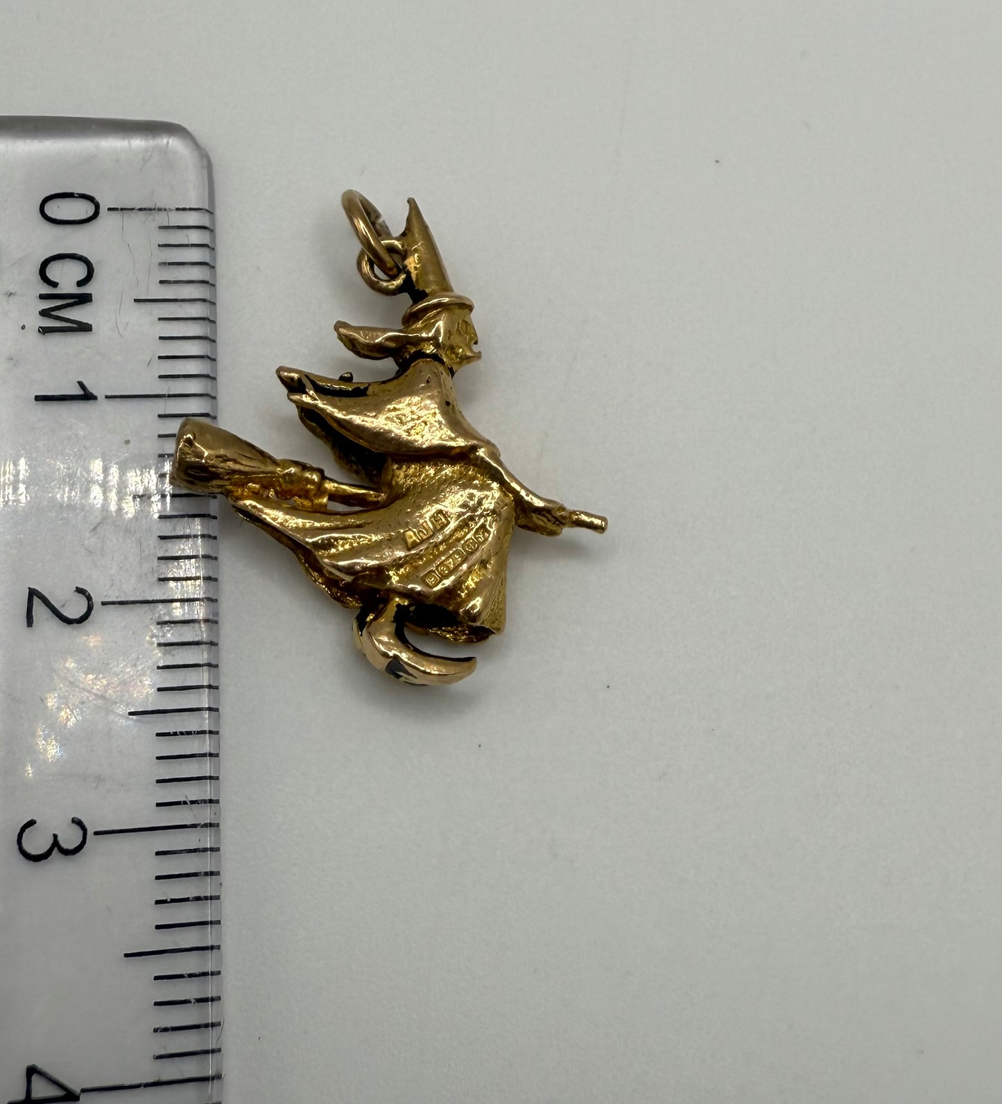 Vintage 9ct Gold Witch on Broom Charm