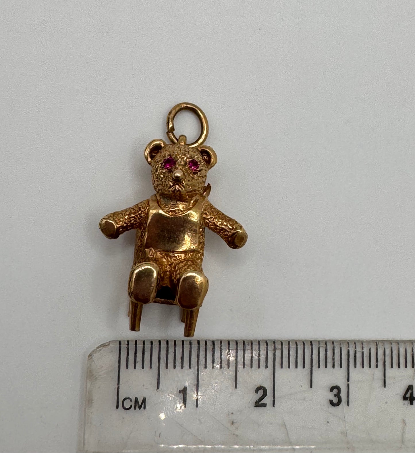 Vintage 9ct Gold Bear Charm Gem Set Eyes