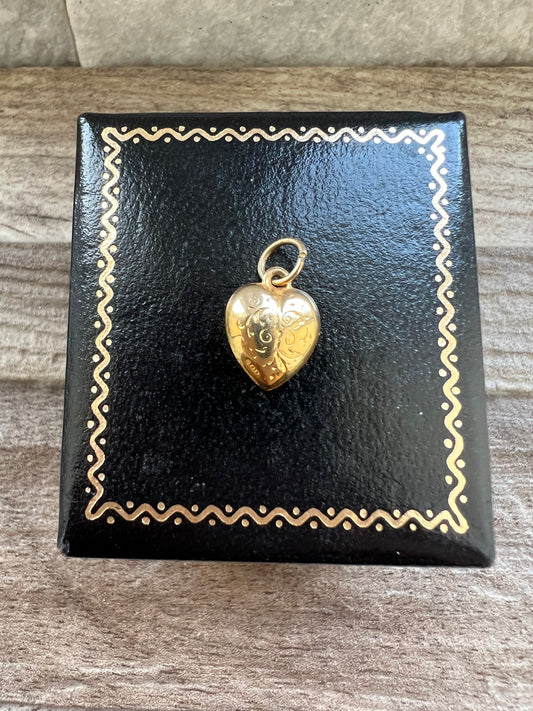 Vintage 9ct Gold Puffed Heart Charm