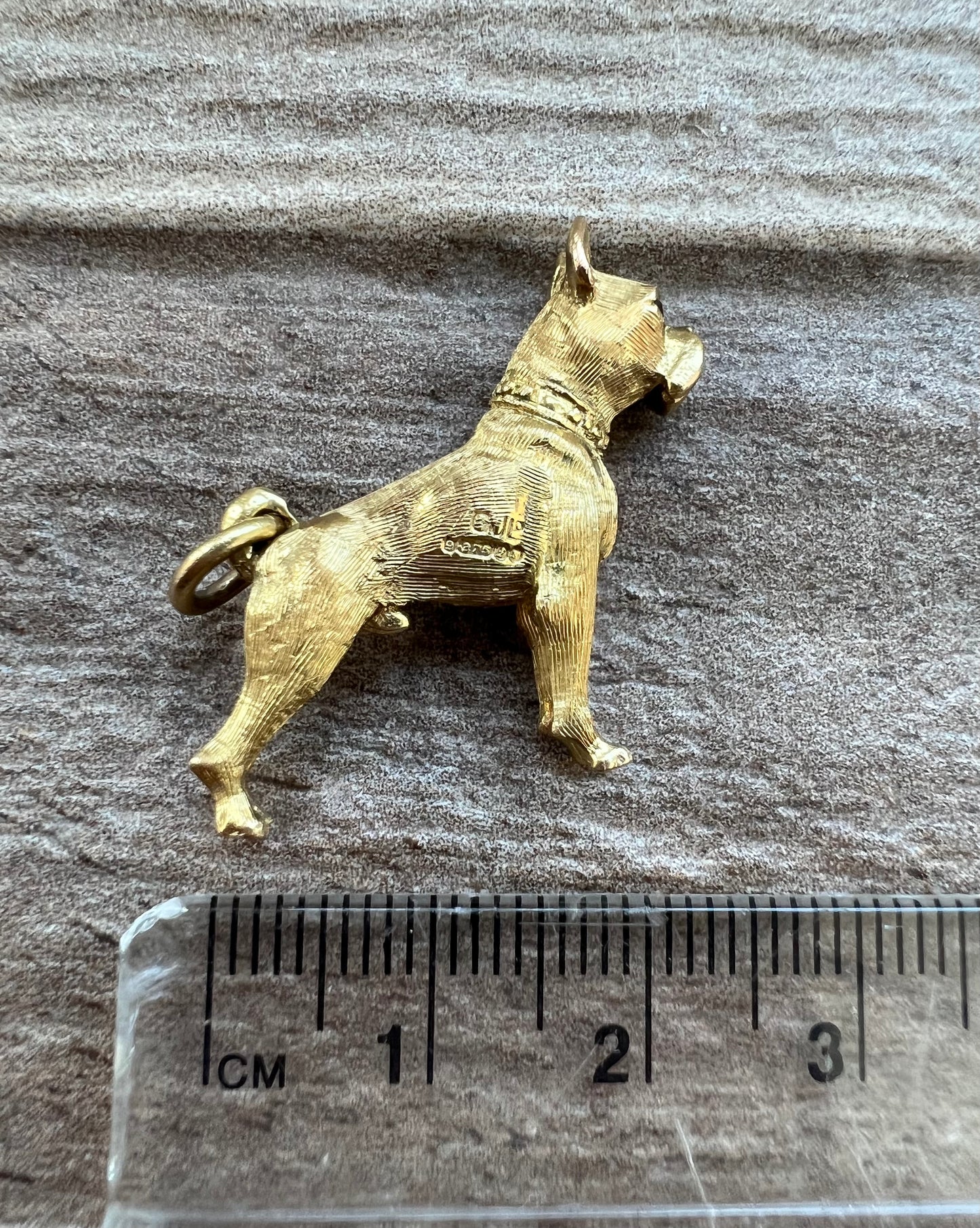 Vintage 9ct Gold Boxer Dog Charm with Gem Set Eyes