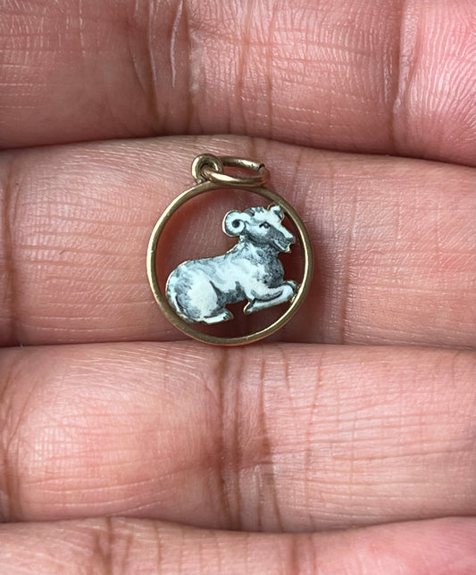 Vintage 9ct Gold Enamelled Aries Zodiac Charm