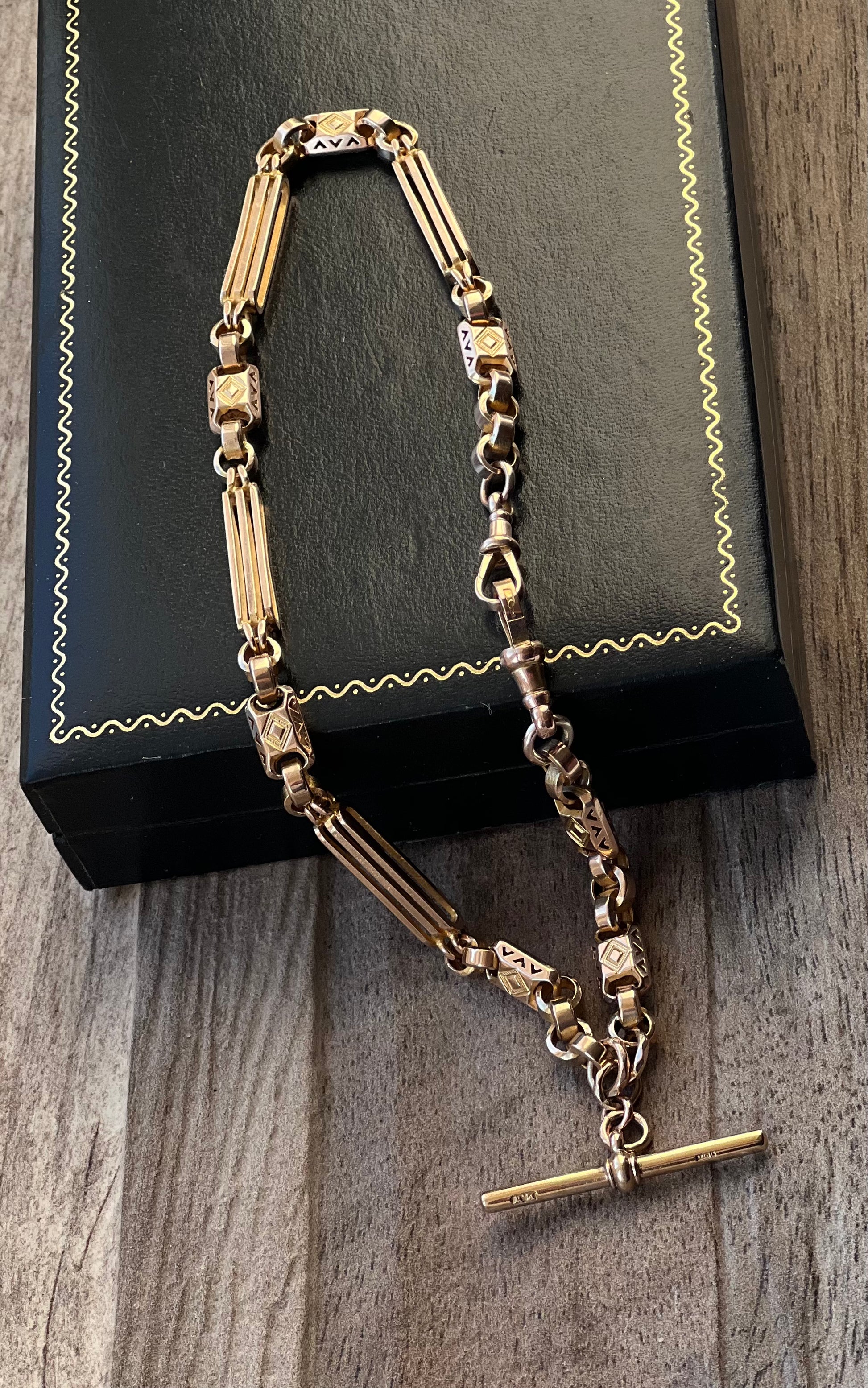 Gorgeous Antique 9ct Yellow Gold Fancy Link Albert Chain