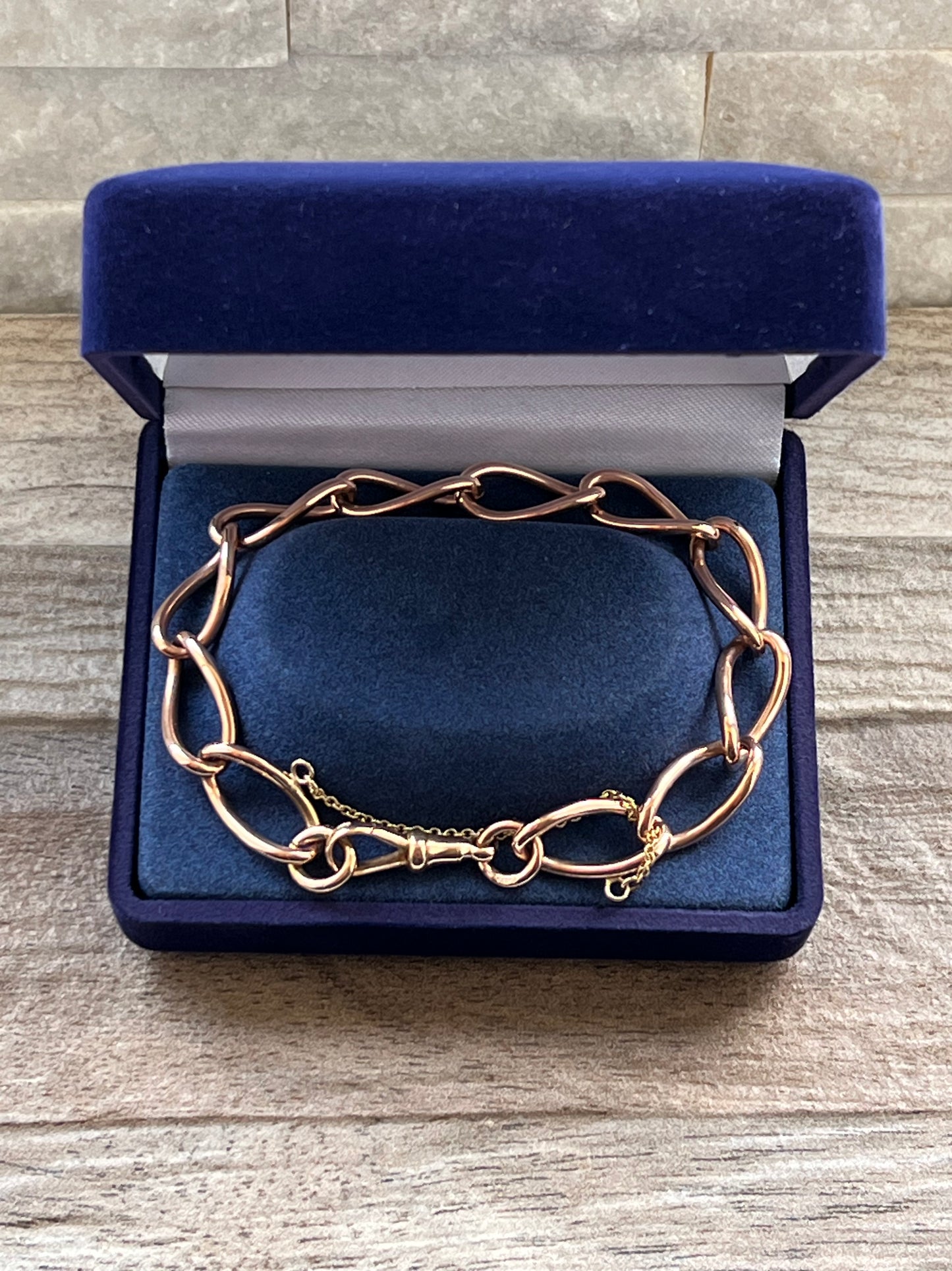 Antique 9ct Rose Gold Open Link Bracelet with Safety Chain