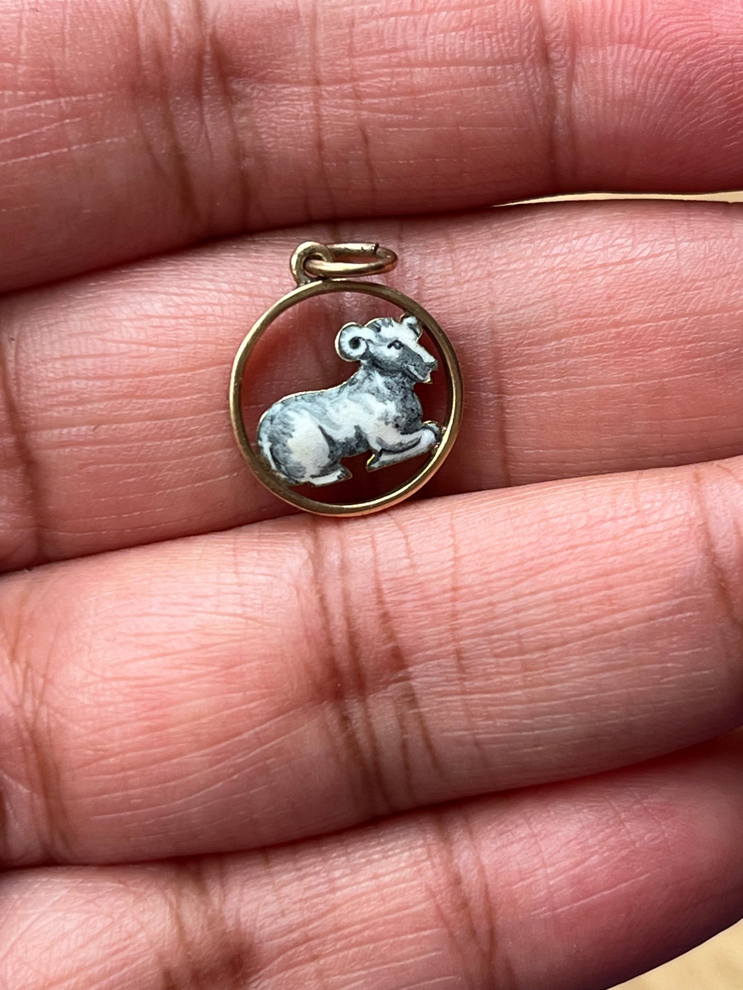 Vintage 9ct Gold Enamelled Aries Zodiac Charm