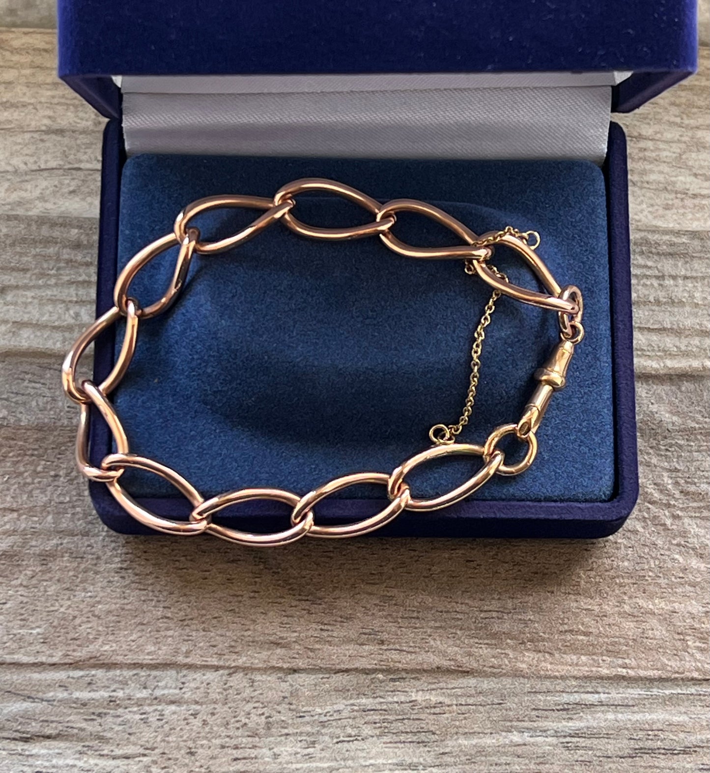 Antique 9ct Rose Gold Open Link Bracelet with Safety Chain