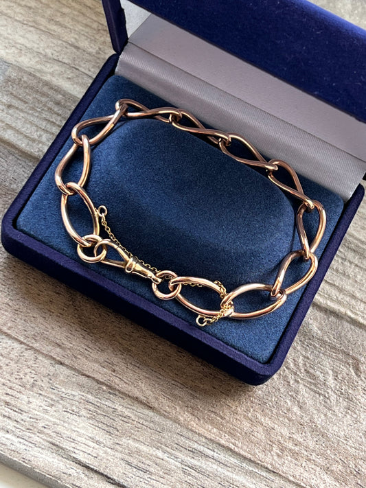 Antique 9ct Rose Gold Open Link Bracelet with Safety Chain