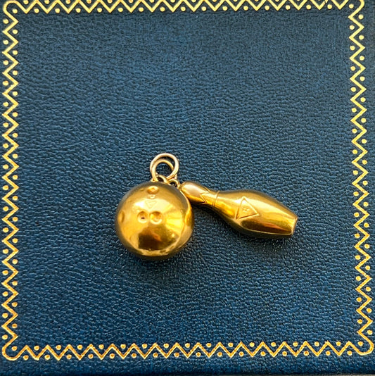 9ct Gold Vintage Bowling Ball & Pin Charm