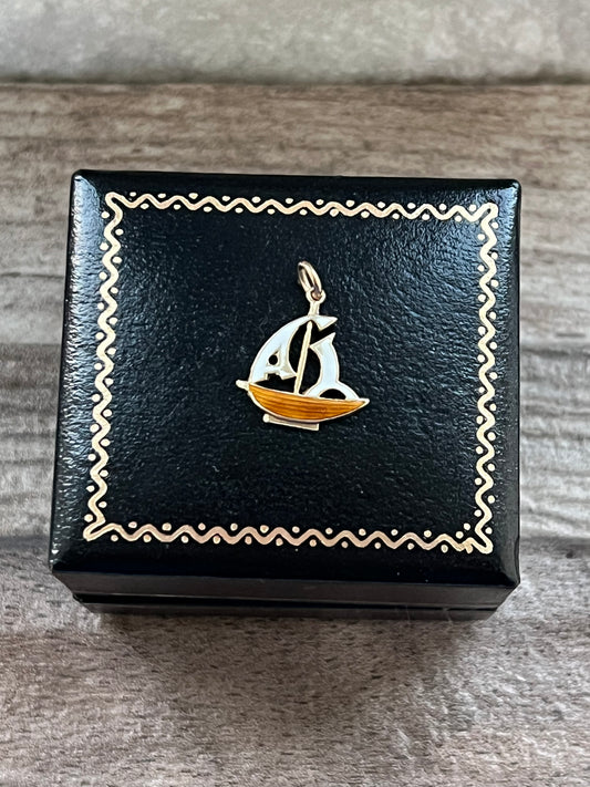 Vintage 9ct Gold Enamelled Yacht Charm