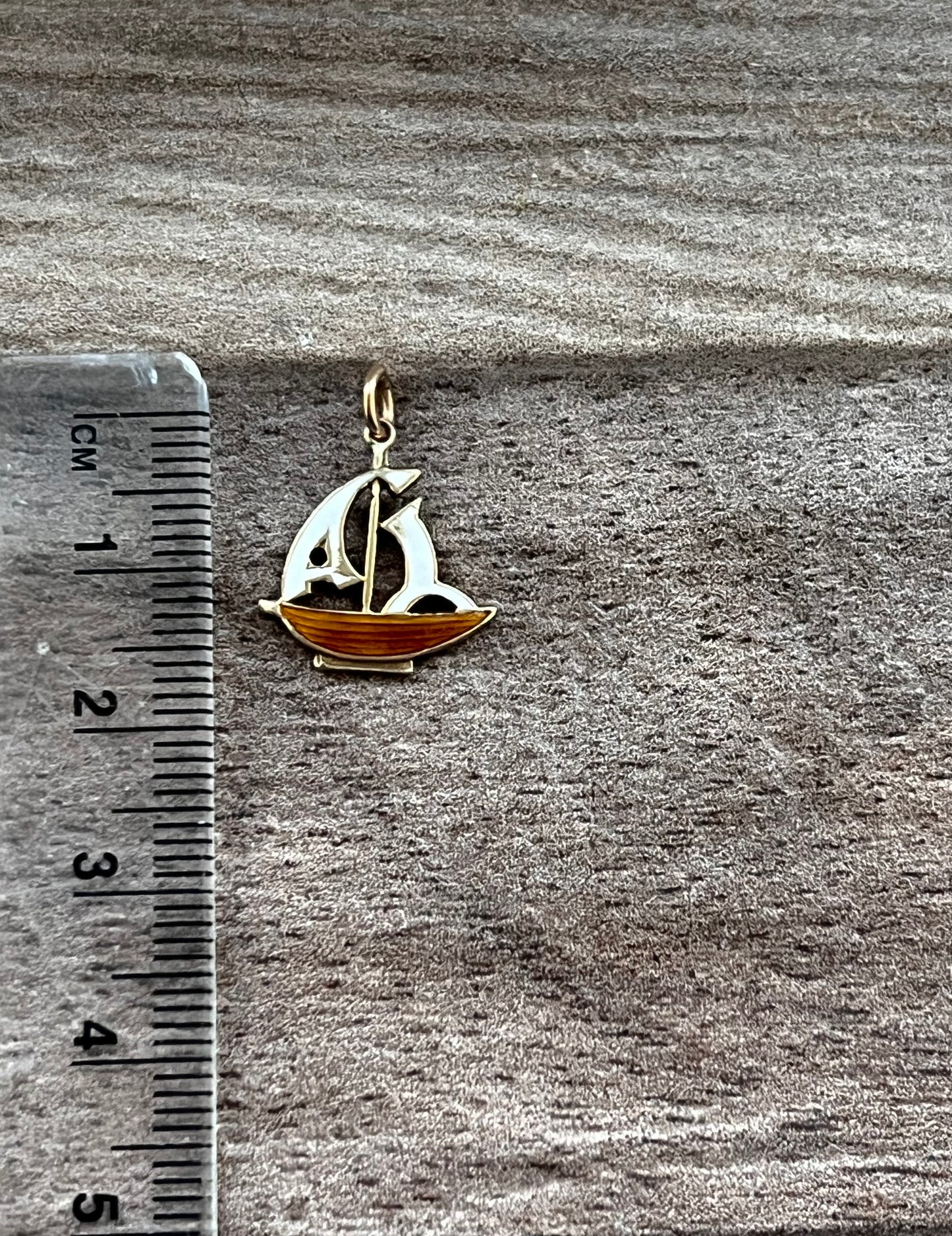 Vintage 9ct Gold Enamelled Yacht Charm